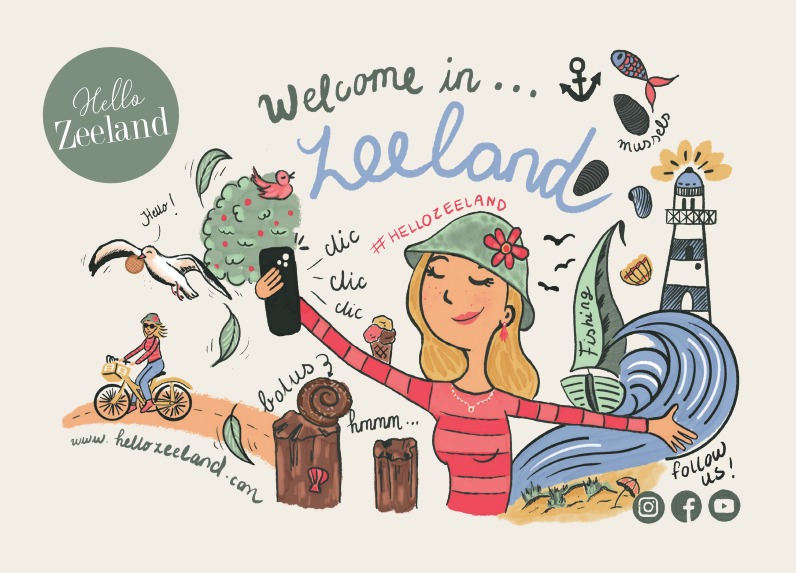 Illustratie 'Welcome in Zeeland' uit de huisstijl van Hello Zeeland